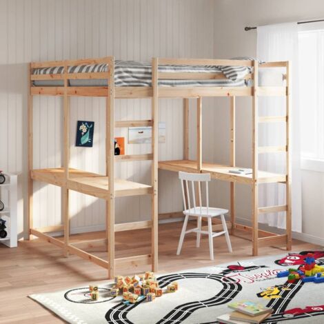 Hochbett mit Schreibtisch und Leiter 160x200cm aus massivem Kiefernholz