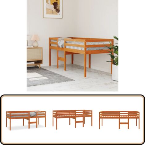 Hochbett Wachsbraun 90x190 cm Massivholz Kiefer - Kinderbett - Hochbett - Jugendbett - Massivholzbette - Kiefernbett