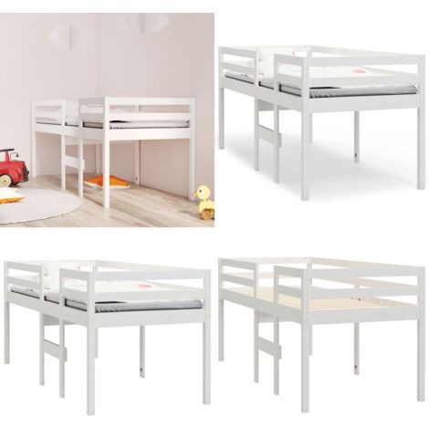 Hochbett Weiß 75x190 cm Massivholz Kiefer - Kinderbett - Hochbett - Jugendzimmer - Kiefernholz - Weißes Möbelstück - Home & Living