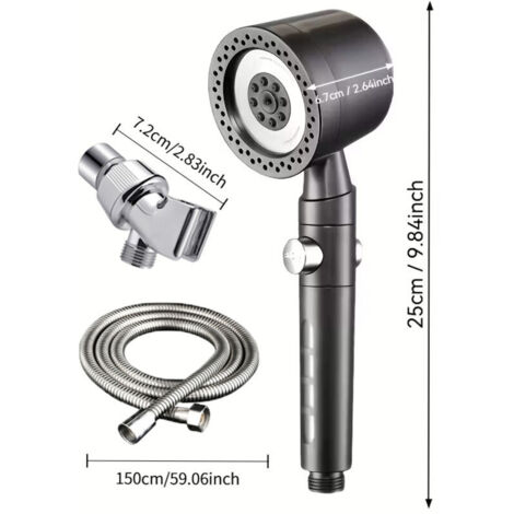 Hochdruck-Handbrause-Set – Deutsche Qualität, 4-teilig mit 5 verstellbaren Düsen und integriertem Filter, polierte Oberfläche