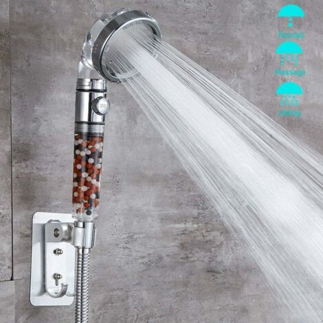 Hochdruck-SPA-Duschkopf mit Antikalkfunktion, Wasserabsperrung, 3 Strahlarten, wassersparendem Hand- oder Wandfilter, ABS