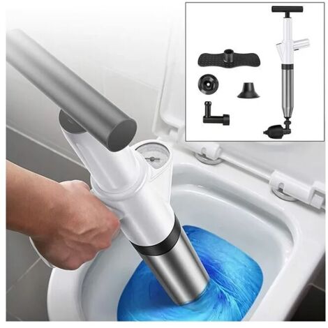 Hochdruck-Toilettenkolben mit 4 austauschbaren Köpfen, Toilettenpumpenkolben, Abflussreiniger (weiß)