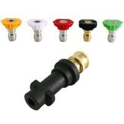 Hochdruckreiniger-Adapter, auf 1/4 Zoll Schnellanschluss für Karcher K2-K7, mit 5 Hochdruckreiniger-Düsenspitzen, mehrere Grad, 2,5 GPM
