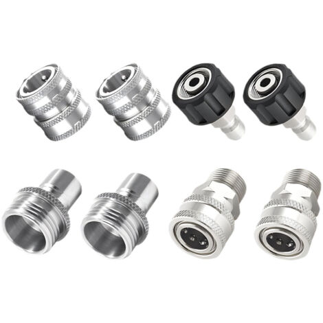 Hochdruckreiniger-Adapterset, 8-teilig, Edelstahl, M22-Drehgelenk auf 3/8"-Schnellkupplung, 3/4"-Schnellkupplung