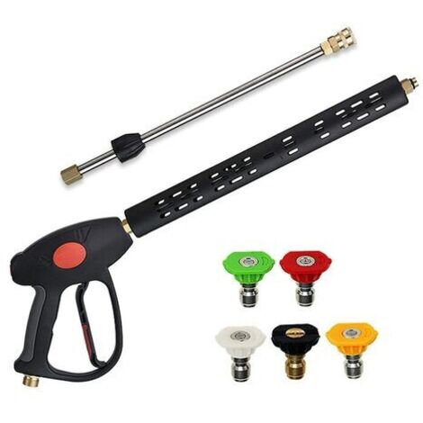 Hochdruckreiniger-Set mit Verlängerungsstange, multifunktional, 4000 psi, aus Messing/Edelstahl/technischem Kunststoff, schwarz