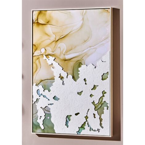 Hochglänzendes abstraktes Ölgemälde mit weiß/grünem Relief mit Rahmen 62 x 92 cm. 62 x 5 x 92 cm