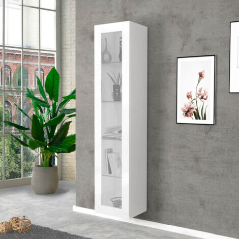 Hochglanz-Weiße Vitrine für Wohnzimmer mit 4 Glasböden Joy Vidrio