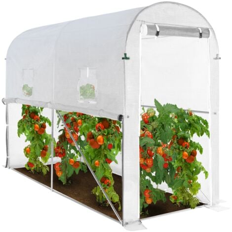 Hochklappbares Tomatengewächshaus 3m² weiß 2 Fenster mit Moskitonetz und Reißverschlusstür
