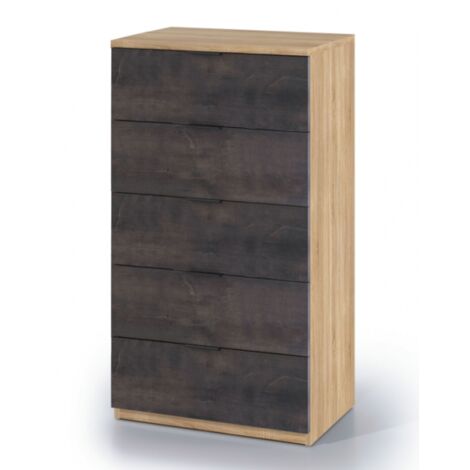 Hochkommode 60x40x110 cm mit 5 Schubladen, oxyd kanadische eiche – Rende