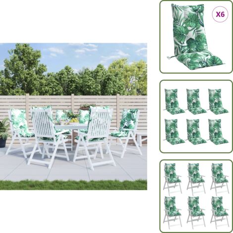 Hochlehner-Auflagen 6 Stk. Blattmuster Oxford-Gewebe - Hochlehner Auflagen - Gartenstuhlkissen - Oxford Stoff - Wasserabweisend - Balkon Deko