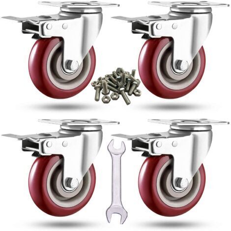 Hochleistungs-3-Zoll-Rollen, Tragfähigkeit 2000 lb, Feststellrollen mit Bremsen, 360-Grad-Schwenkrollen für Möbel- und Werkbankwagen, 4er-Set (Schrauben inklusive)