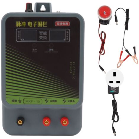 Hochleistungs-Elektrozaungerät (10 km Reichweite), intelligente Steuerung mit Alarmfunktion und UK-Stecker, 100–240 V