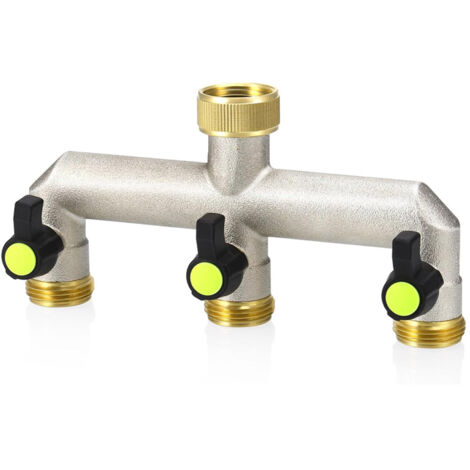 Hochleistungs-T-Stück für Gartenschlauch, Außenwasserhahnverteiler mit Absperrventil, 3/4"-Gartenwasserhahnanschluss