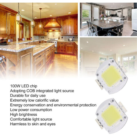 Hochleistungsfähige 100-W-COB-LED-Chips, 6000K weißes Licht (2 Stück) für Lampen und Strahler