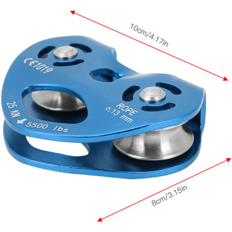 Hochleistungsfähige, einseitig drehbare 25-kN-Heberolle aus Aluminiumlegierung für Kletterzwecke (blau)