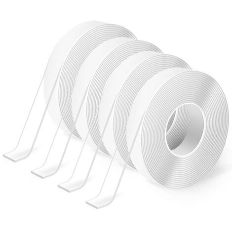 Hochleistungsfähiges, doppelseitiges Klebeband (4 Rollen à 3 Meter), ablösbar, rückstandsfrei, waschbar, wiederverwendbar – Klebeband