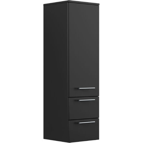 Hochschrank 120 cm schwarz mit Glaseinlagen