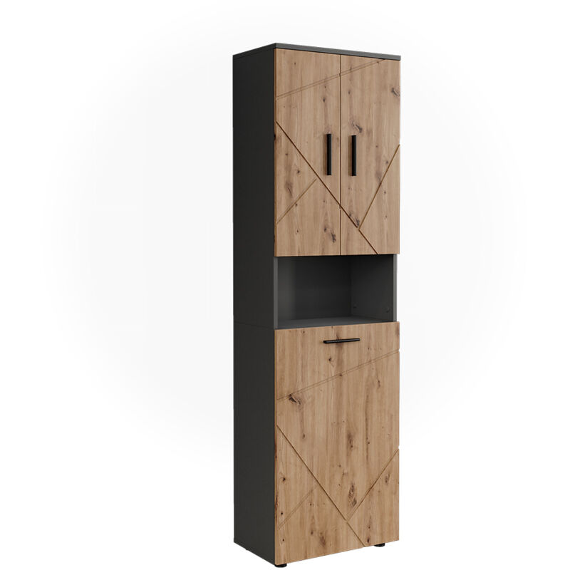 Hochschrank Irma, Anthrazit/artisan, 50 X 172 Cm Mit Wäschkorb, Vicco