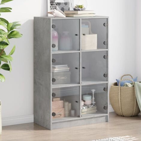 Hochschrank mit Beton-Grau Türen 68x37x109 cm Holzwerkstoff
