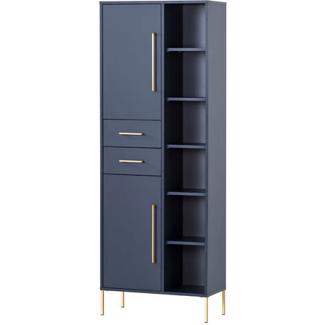 Hochschrank mit offenen Fächern KELLA-80 in nachtblau, B/H/T: ca. 67,1/184,3/33,1 cm