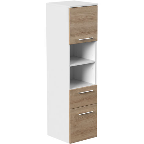 Hochschrank SANTINI 135cm weiss matt mit Fronten in eiche hell