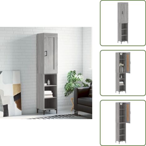Hochschrank - vidaXL Highboard Grau Sonoma 34,5x34x180 cm Holzwerkstoff - Wohnzimmermöbel