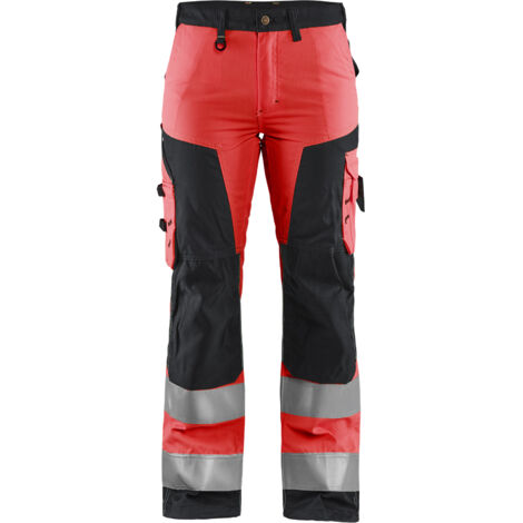 Hochsichtbare Arbeitshose Damen 7155 – Neonrot/Schwarz 2XL – FR(52) – SE(C50) – Kurz