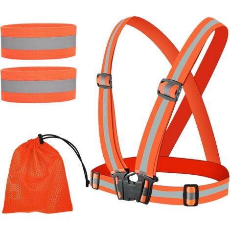 Hochsichtbare, reflektierende Sicherheitsweste für Radfahren und 2 reflektierende Armbänder, verstellbare Sicherheitsweste zum Laufen, Radfahren, Wandern und Motorradfahren