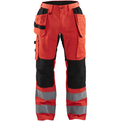 Hochsichtbarer dehnbarer Arbeitshose Handwerker 1552 - Neonrot/Schwarz 2XL - FR(52) - SE(C58) - Kurz