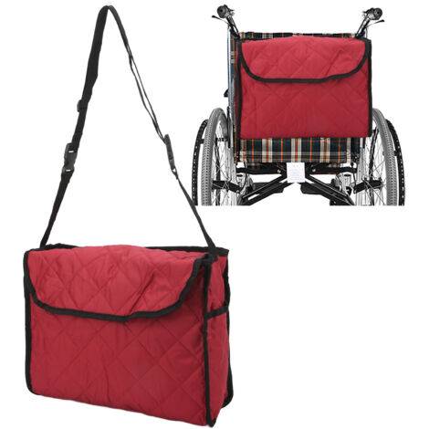 Hochwertige, gesteppte Rollstuhl-Hängetasche aus Baumwolle - Burgunderrot - 37 x 15 x 29 cm - Multifunktionale Aufbewahrungstasche für Scooter und Trolley (Zubehör für Rollatoren)