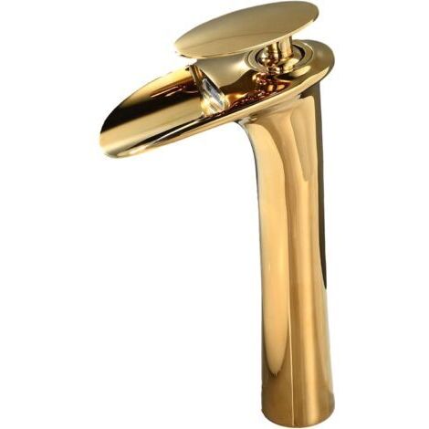 Hochwertige, goldfarbene Wasserfall-Mischbatterie – Armaturen aus goldfarbenem Messing – Für luxuriöse Waschbecken