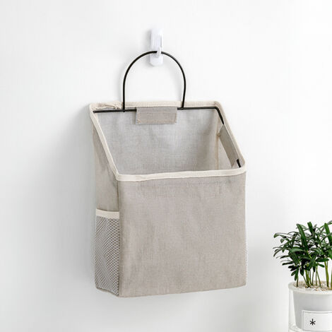 Hochwertige Hängeaufbewahrungstasche 38×22×9,5 cm – waschbares, wasserdichtes Baumwollleinen mit Seitentaschen und stabilem Haken für Küche/Bad/Schlafzimmer