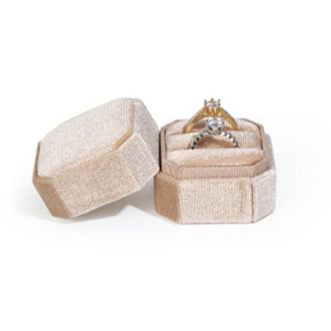 Hochwertige Ringbox mit zwei Fächern – Samt-Ringbox mit Organizer für Damen und Herren, 5 x 5 x 4 cm, Blau, Gold, Gelb, Grün, 1 Stück