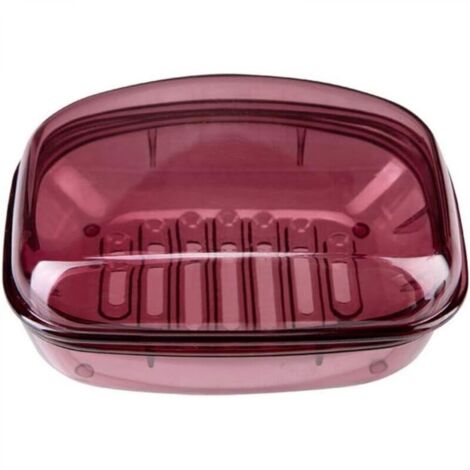Hochwertige Seifenschale aus Kunststoff, Seifenbox, Badezimmeraccessoire, Seifenhalter mit auslaufsicherem Deckel (Farbe: transparentes Rot)