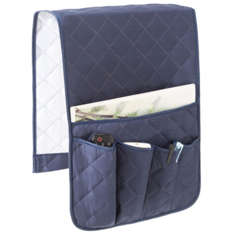 Hochwertiger rutschfester Armlehnen-Organizer für Couch und Sessel – 5 praktische Taschen für Smartphone, Fernbedienung, Magazine und mehr, in Marineblau