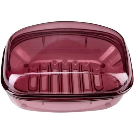 Hochwertiger Seifenbehälter aus Kunststoff, Seifenaufbewahrungsbox, Badezimmergeschirr-Accessoires, Seifenhalter mit auslaufsicherem Deckel (Farbe: Transparentrot)