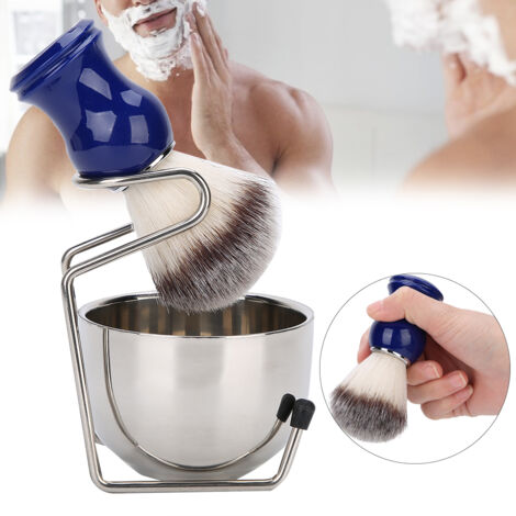 Hochwertiges 3-teiliges Rasier-Set: Pinsel, Schale und Bartständer aus Edelstahl – Bartpflege-Set