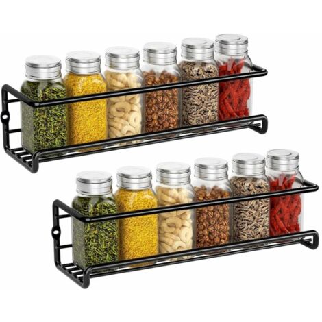 Hochwertiges Metall-Organizer für Gewürzgläser – 2-teiliges, bohrfreies Gewürzregal für Küche, Garde-Manger und Schrank, 29x6,5x6,5 cm, in elegantem Schwarz