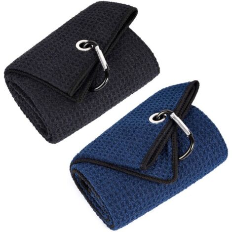 Hochwertiges Mikrofaser-Golfhandtuch mit geprägtem Muster und sicherem Klettverschluss. Unisex-Golfhandtuch, 40 x 60 cm (schwarz und marineblau).