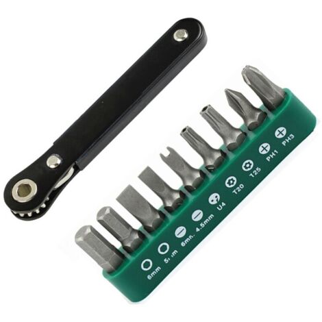 Hochwertiges S2 Multifunktions-Ratschenbit-Set, Schraubendreherbits, 10-teiliges Schlitzschrauben-Set mit Torx-, Phillips- und Schlitzbits