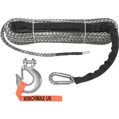 Hochwertiges synthetisches Windenseil, 25 m x 13 mm, Lochbefestigung. 1/2 Zoll Gabelkopfhaken.