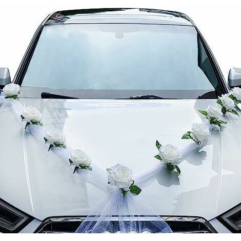 Hochzeitsauto-Dekoration, Hochzeitsauto-Dekorationsset, weiße künstliche  Blumen und weißes Band für Hochzeitsauto, Hochzeitsauto-Dekoration