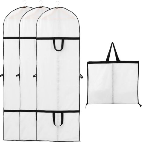 Hochzeitskleid-Abdeckung, weiß, 60 x 180 cm, Kleiderhülle zum Aufhängen, sichtbares Fenster, Brautjungfer, staubdicht, staubdicht, mottenfest, faltbar und tragbar, beidseitiger Reißverschluss, 3 Stück