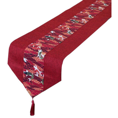 Hochzeitstischdecke, Teetischdecke, festliche rote Tischfahne, Silvester-Stil, Baumwolle und Leinen, lange Vintage-Serviette