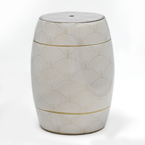 Hocker 32X32X43 Keramik Weiß/Gold