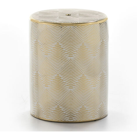 Hocker 33X33X43 Keramik Weiß/Gold