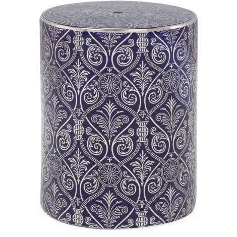 Hocker 33X33X45 Keramik Silber/Blau