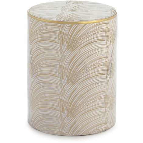 Hocker 33X33X45 Keramik Weiß/Gold