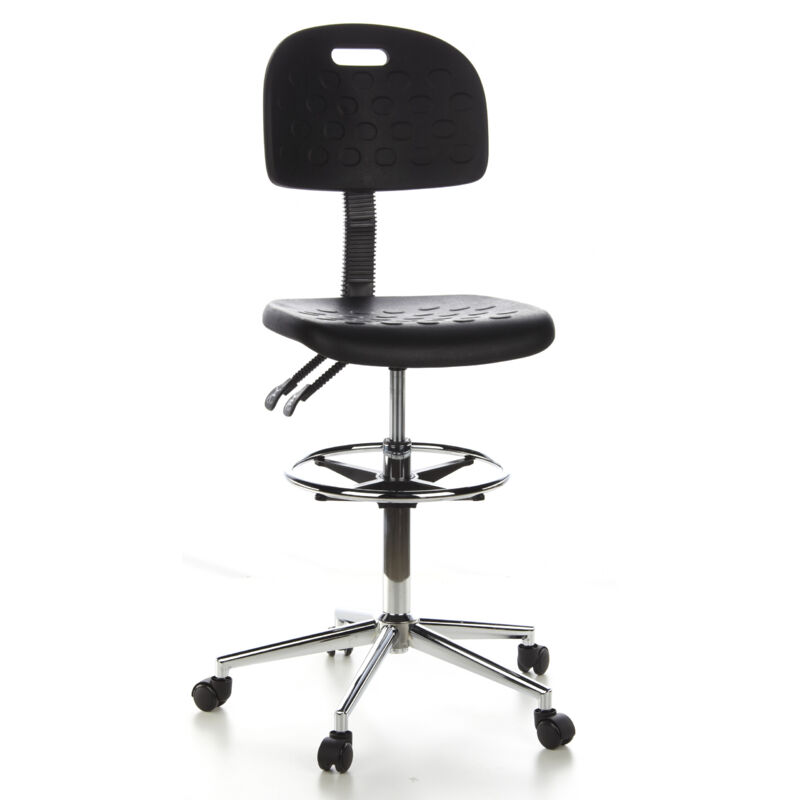 Hocker / Drehhocker / Arbeitsstuhl Top Work 23 Hartschaum Schwarz Chrom Hjh Office