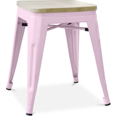 Hocker im Industriedesign - Holz & Metall - 45cm - Stylix Pastellpink